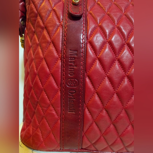 Marino Orlandi Red Large Quilted Leather Tote Bag - Picture 3 of 15